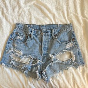 Levi Casual Distressed Denim Shorts - Blue